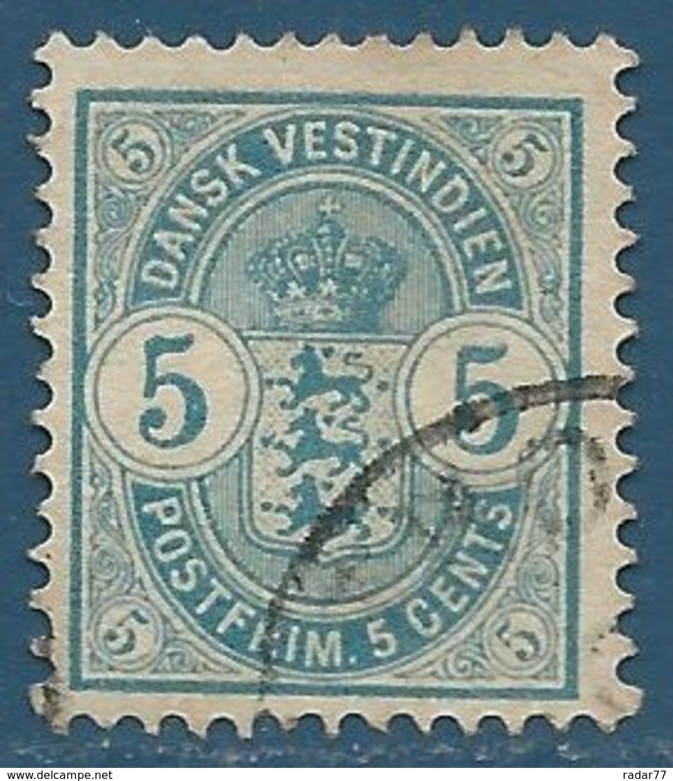 Antilles Danoises N°18 Armoiries 5c Bleu Oblitéré - Danish West Indies