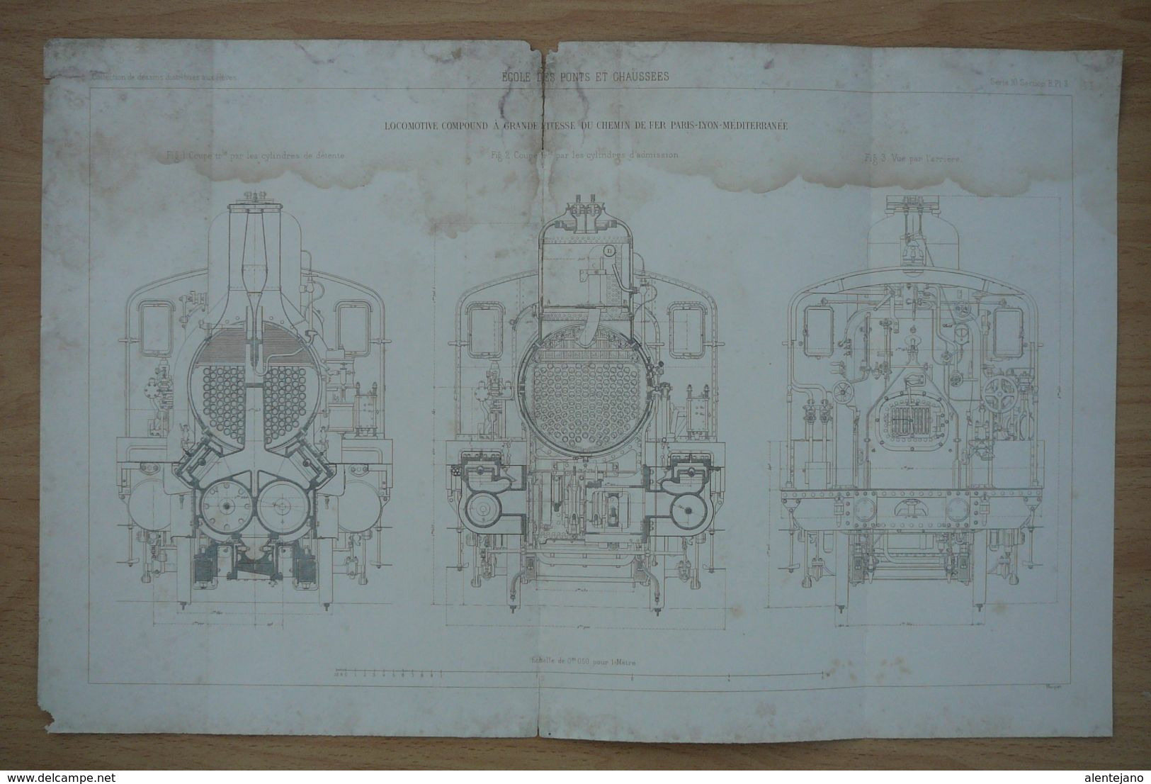 Planche Technique 3 Locomotive Compound Du Chemin De Fer Paris-Lyon-Méditerranée Ecole Nationale Des Ponts Et Chaussées. - Maschinen