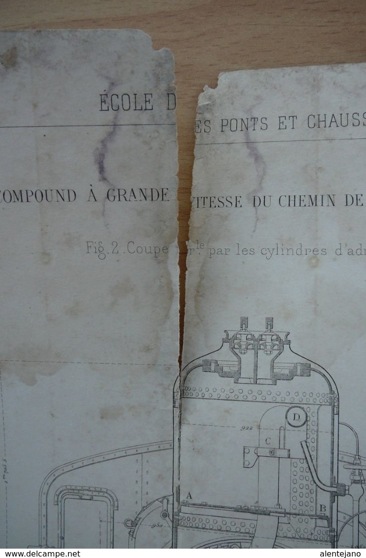 Planche Technique 3 Locomotive Compound Du Chemin De Fer Paris-Lyon-Méditerranée Ecole Nationale Des Ponts Et Chaussées. - Maschinen