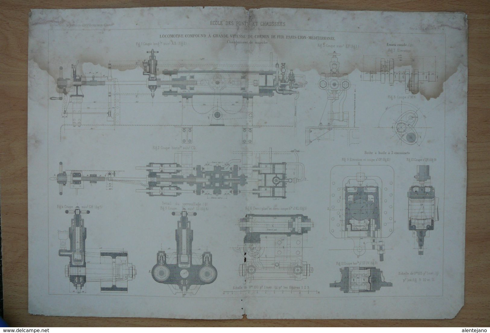 Planche Technique 4 Locomotive Compound Du Chemin De Fer Paris-Lyon-Méditerranée Ecole Nationale Des Ponts Et Chaussées. - Machines