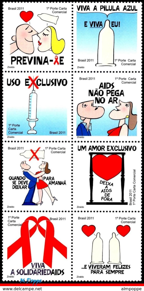 Ref. BR-3206 BRAZIL 2011 HEALTH, AIDS PREVENTION CAMPAIGNS, , MNH 8V Sc# 3206 - Ungebraucht