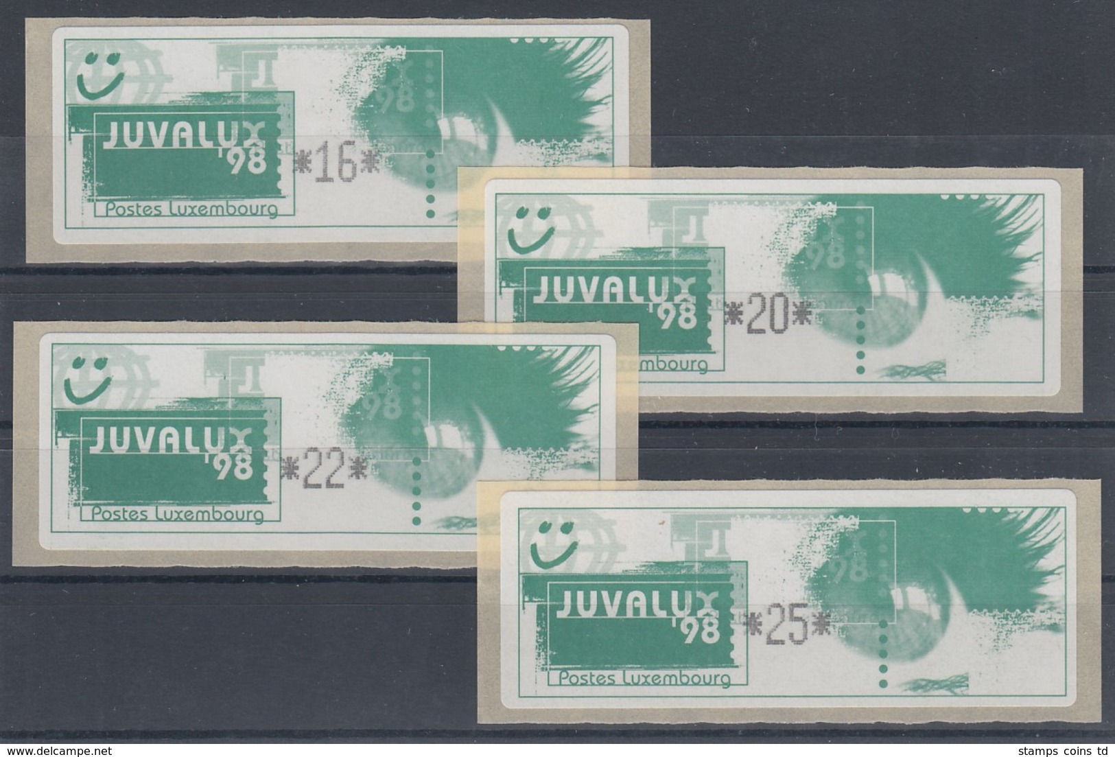 Luxemburg ATM Monétel Juvalux`98 Mi.-Nr. 5  Satz 16-20-22-25 ** - Automatenmarken