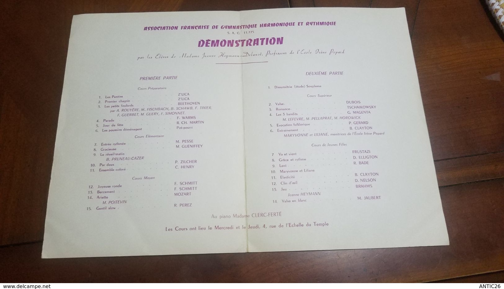 PROGRAMME GYMNASTIQUE HARMONIQUE ET RYTHMIQUE  DEMONSTRATION JEANNE HEYMANN-DELANOE 23 JUIN 1957 - Gymnastiek