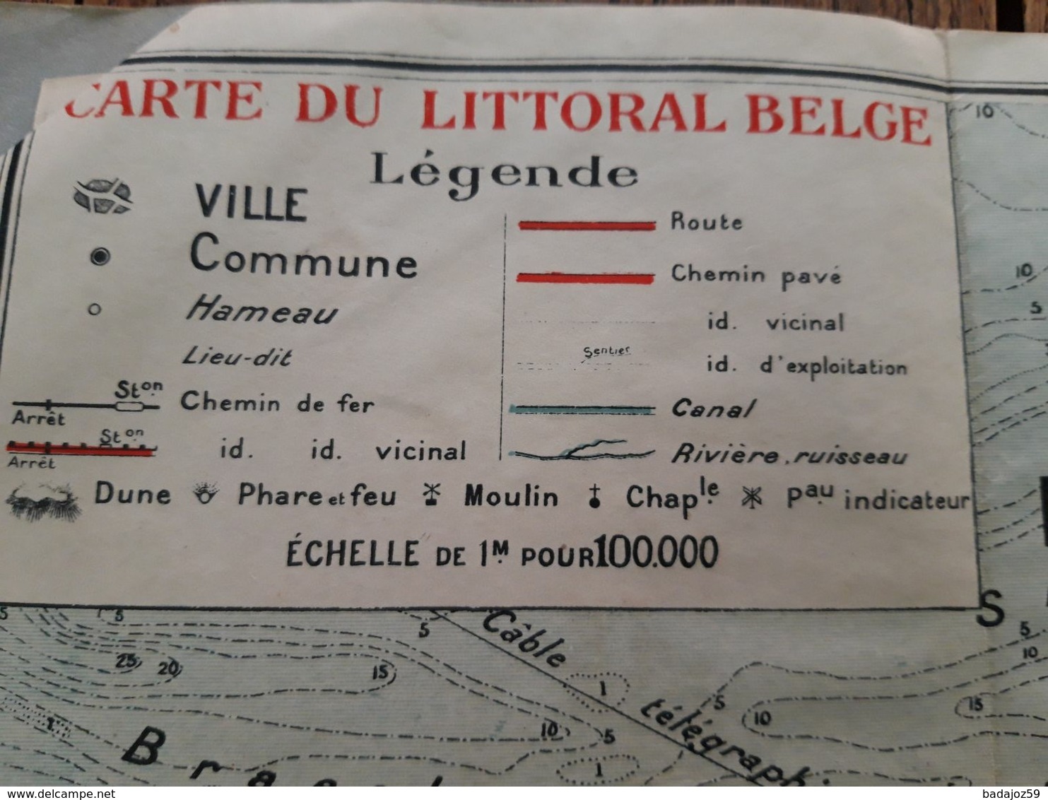 Carte Du Littoral Belge  +- 1900 /  Belgische Kustlijn Kaart +- 1900 SNCB NMBS / SNCV NMVB - Mapas Geográficas