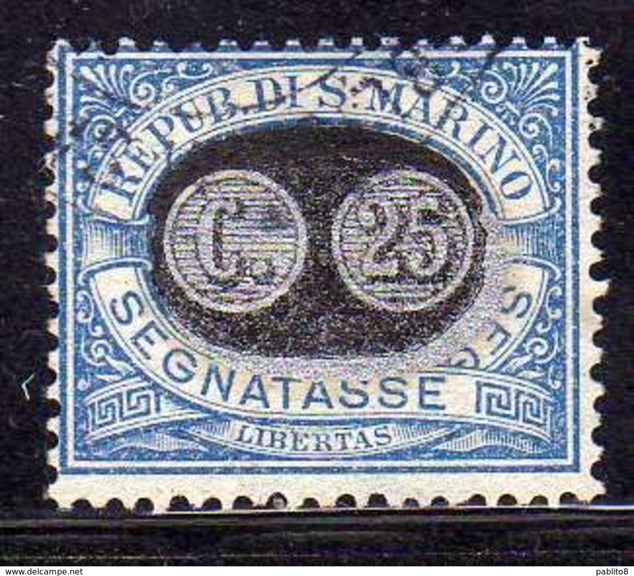 SAN MARINO 1931 SEGNATASSE MASCHERINE TASSE SOPRASTAMPATO POSTAGE DUE SURCHARGE CENT 25 SU 30c USATO USED OBLITERE' - Segnatasse