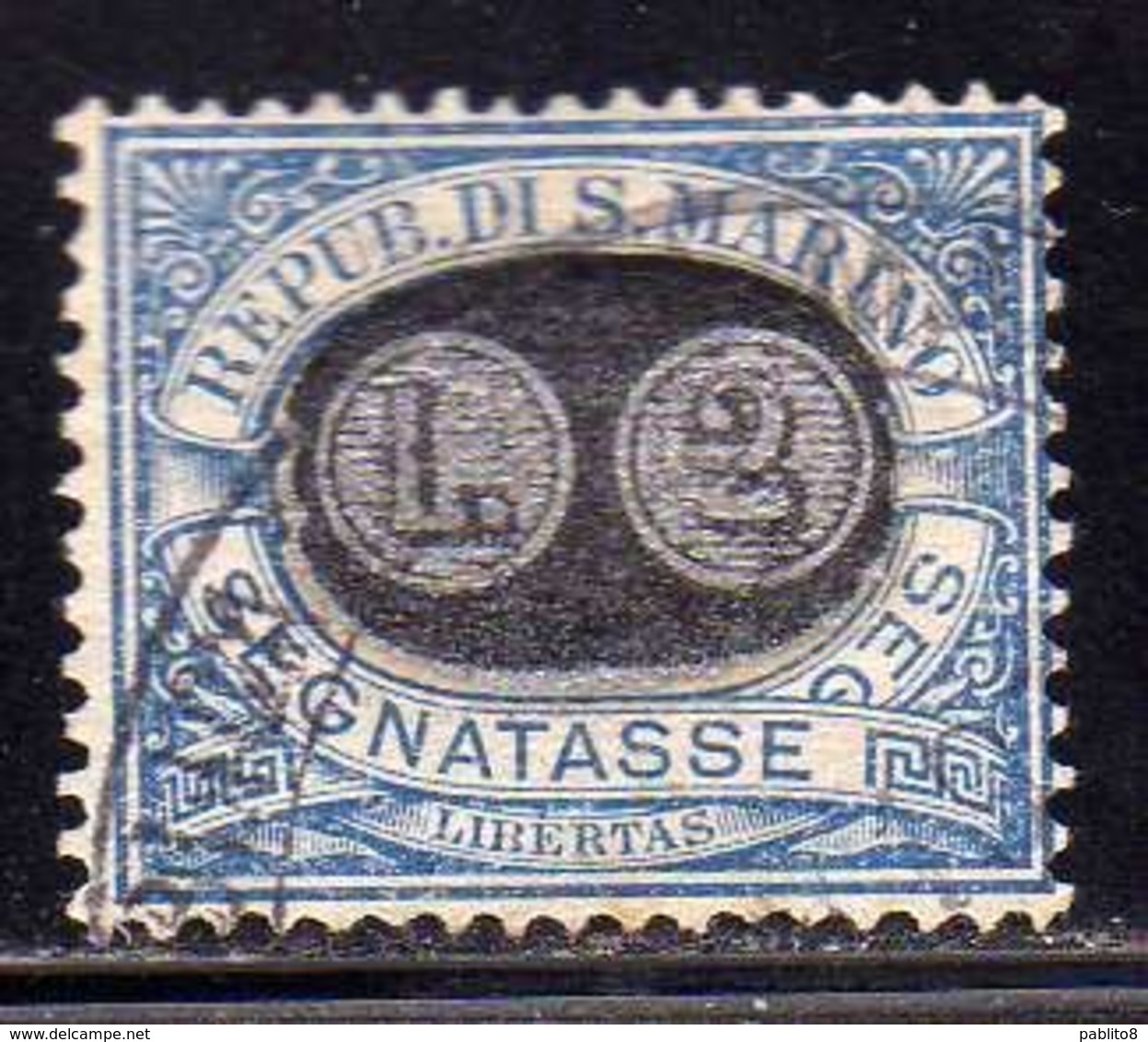 SAN MARINO 1931 TASSE TAXE POSTAGE DUE SEGNATASSE MASCHERINE SOPRASTAMPATO SURCHARGED LIRE  2 SU 5c USATO USED OBLITERE' - Segnatasse