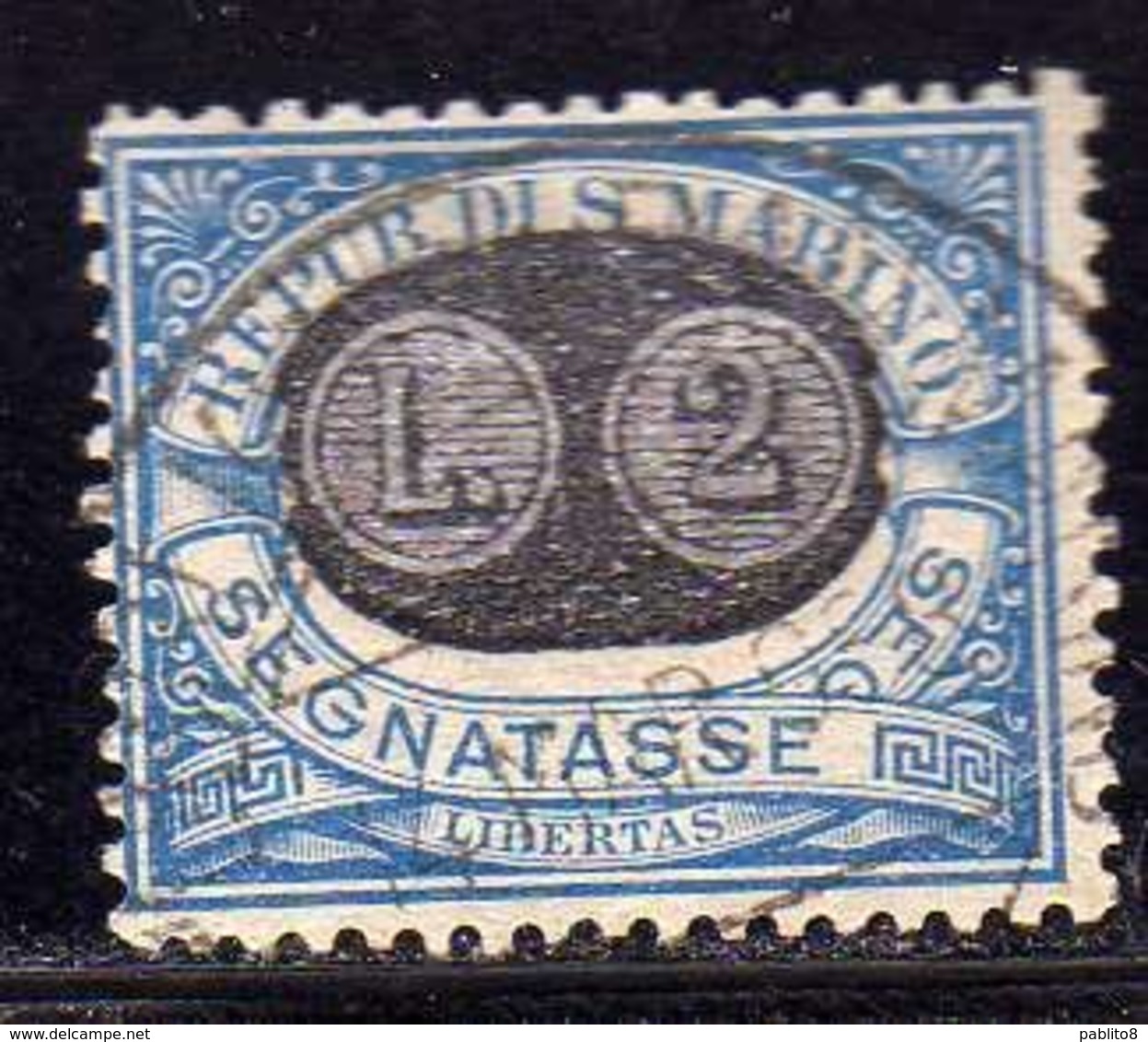 SAN MARINO 1931 TASSE TAXE POSTAGE DUE SEGNATASSE MASCHERINE SOPRASTAMPATO SURCHARGED LIRE 2 SU 30c USATO USED OBLITERE' - Segnatasse