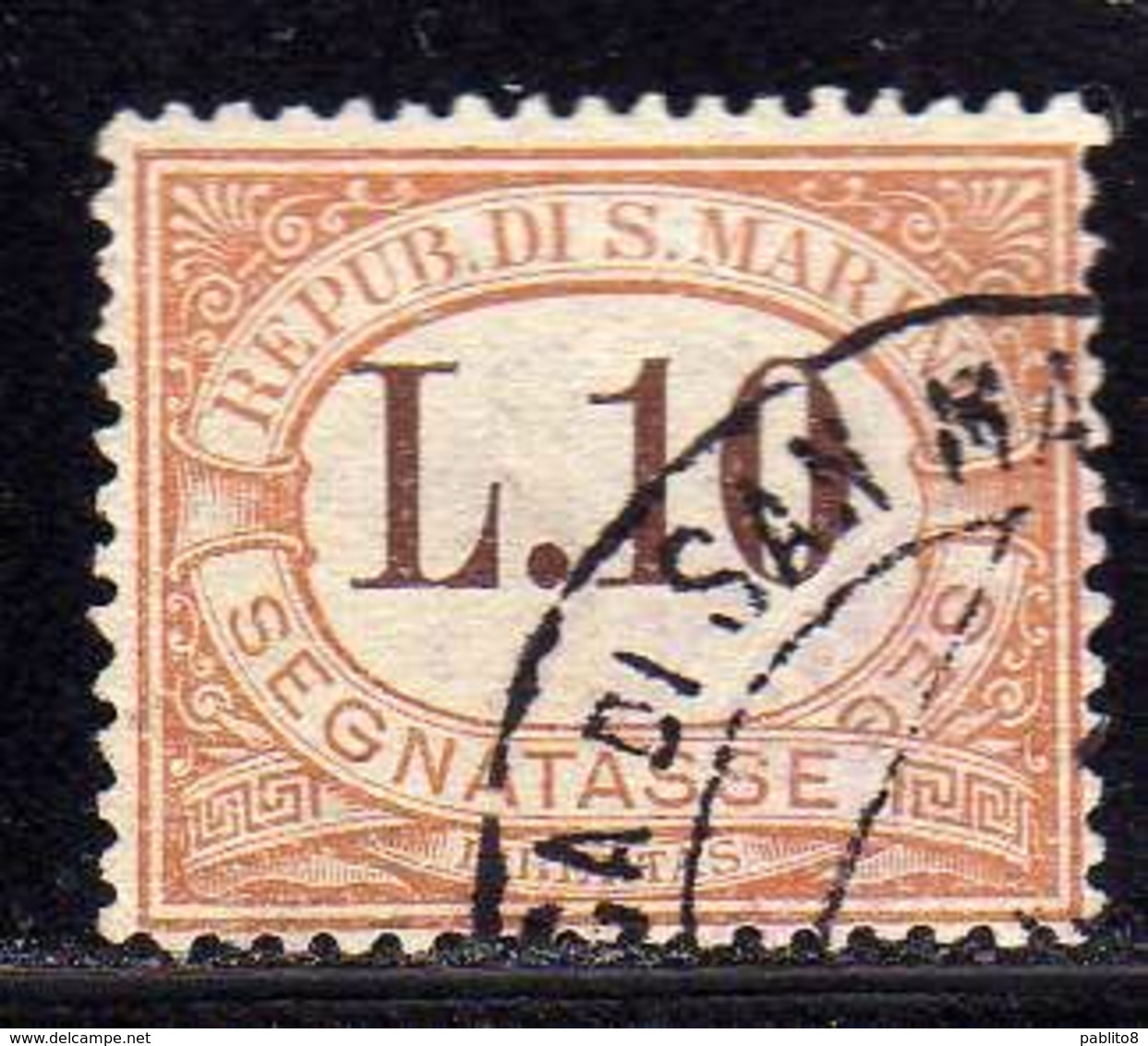 REPUBBLICA DI SAN MARINO 1925 SEGNATASSE POSTAGE DUE TASSE TAXE LIRE 10 USATO USED OBLITERE' - Segnatasse