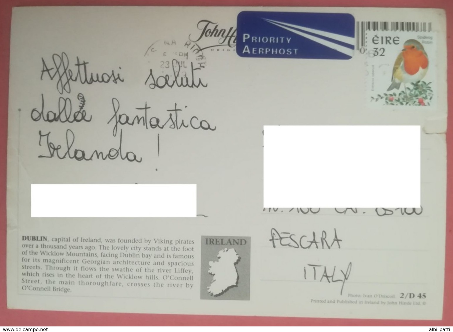 IRELAND COVER TO ITALY - Airmail