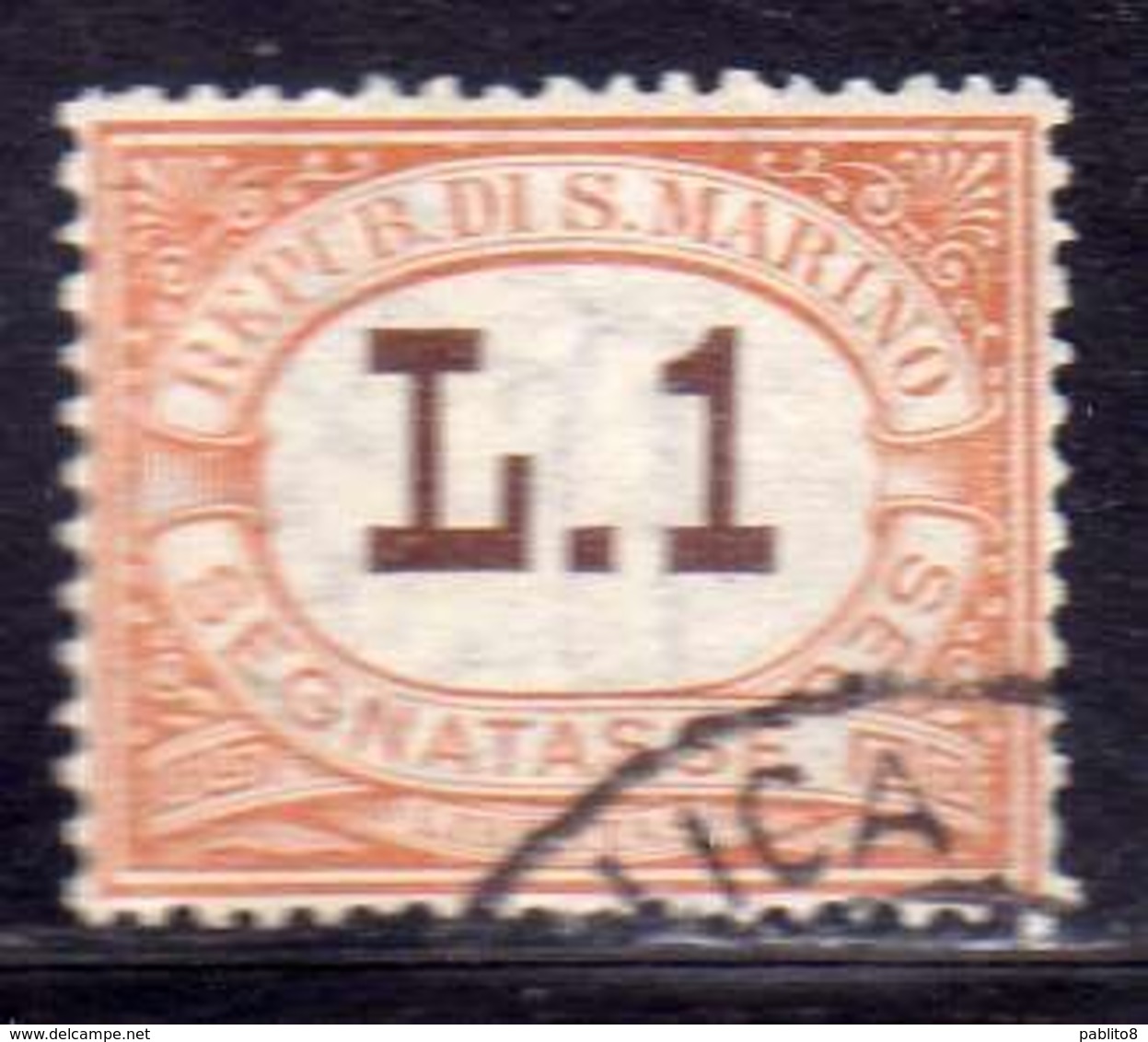 REPUBBLICA DI SAN MARINO 1925 SEGNATASSE POSTAGE DUE TASSE TAXE LIRE 1 LIRA USATO USED OBLITERE' - Segnatasse