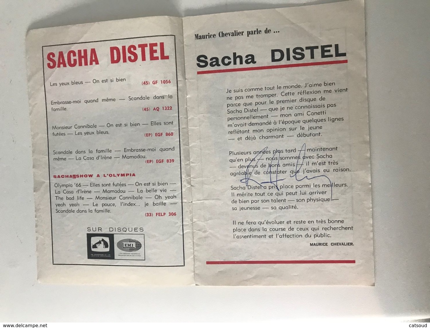 Ancien Programme MUSIC HALL (1966) Dédicacé Par Sacha DISTEL Et Dionne WARWICK - Programmi