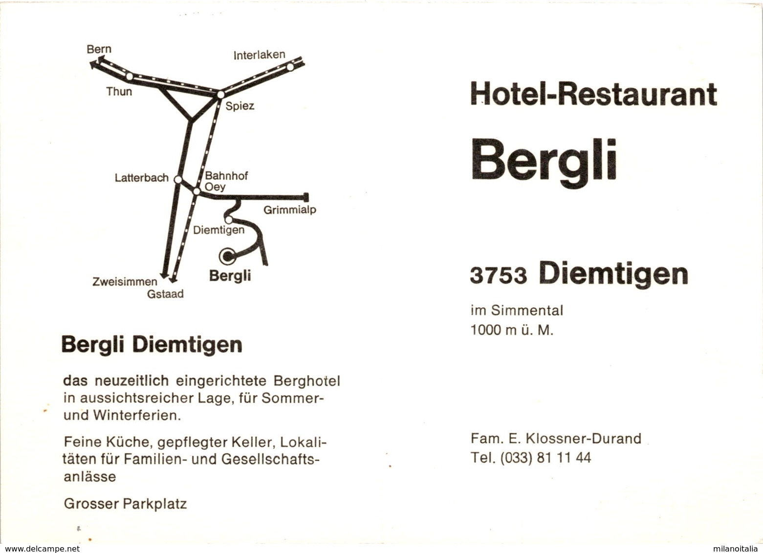 Hotel-Restaurant Bergli - Diemtigen Im Simmental - 4 Bilder - Werbekarte Mit Mittelfalz - Diemtigen