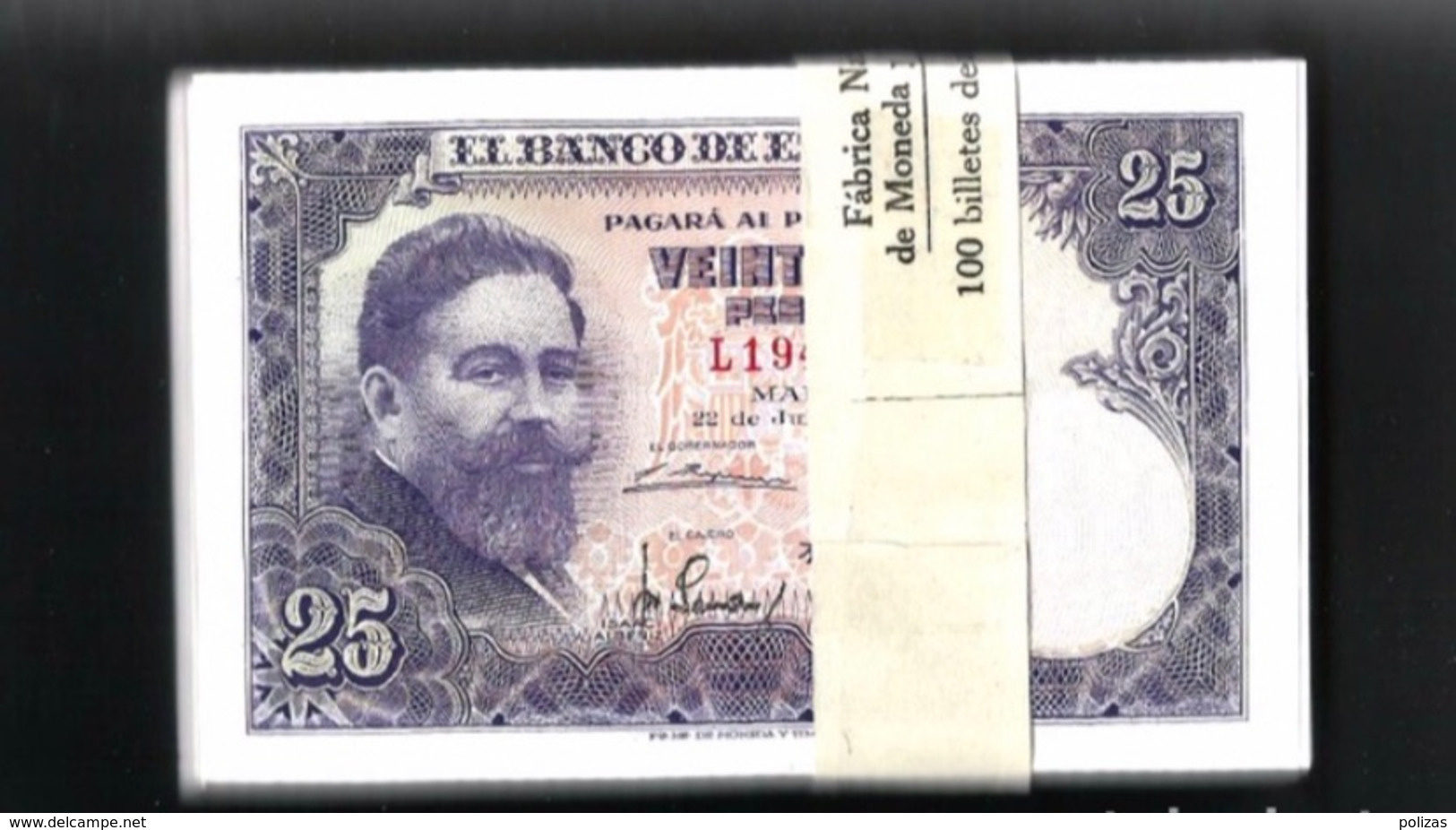 Spain España Espagne 1 PCS 1 NOTE 1 BANKONOTE 25 Pesetas 1954 UNC - 25 Pesetas