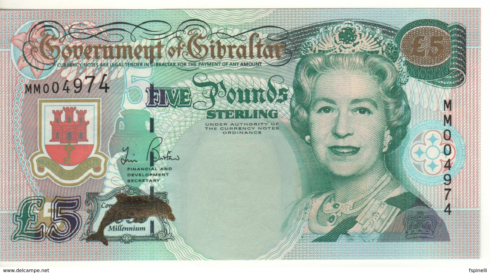 GIBRALTAR  Commerative £5    ( Millennium  2000 )   P29    UNC - Gibraltar