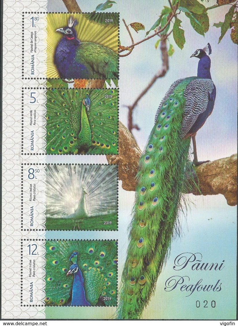 RO 2019 PEACOCKS, ROMANIA S/S, MNH - Paons