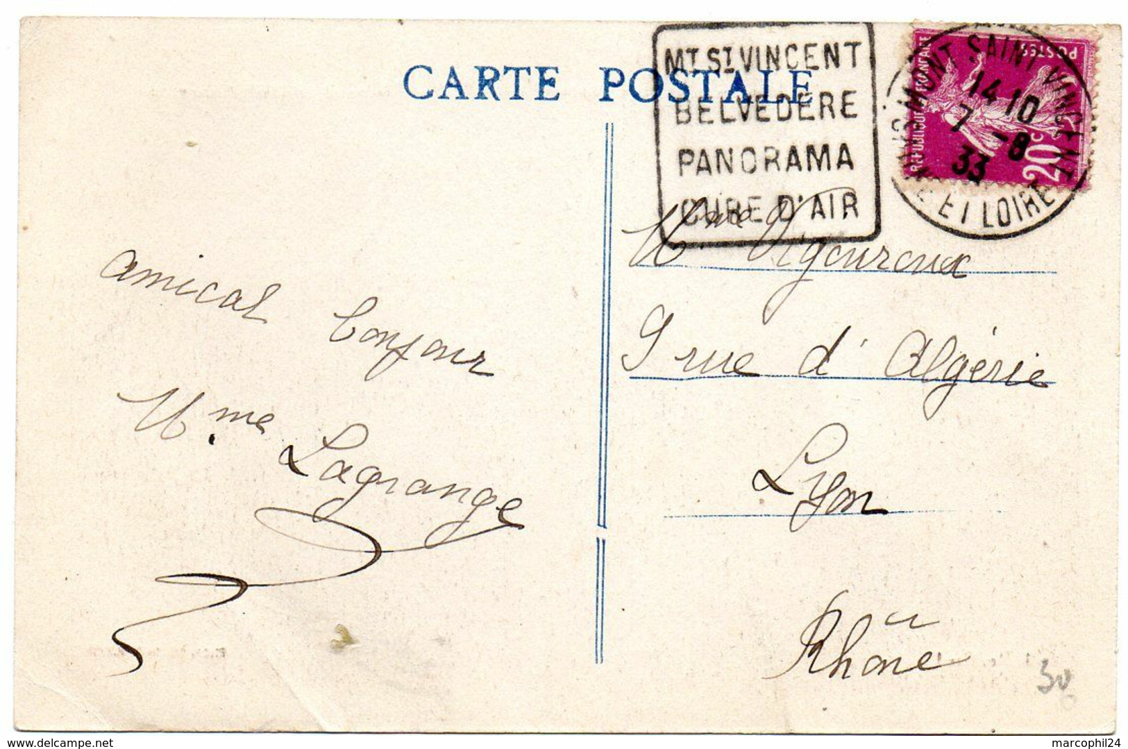 CURE + SANTE = 71 MONT SAINT VINCENT 1933 ( En 2 Chiffres) = FLAMME DAGUIN 'Belvédère - PANORAMA - CURE D'air' - Maschinenstempel (Sonstige)