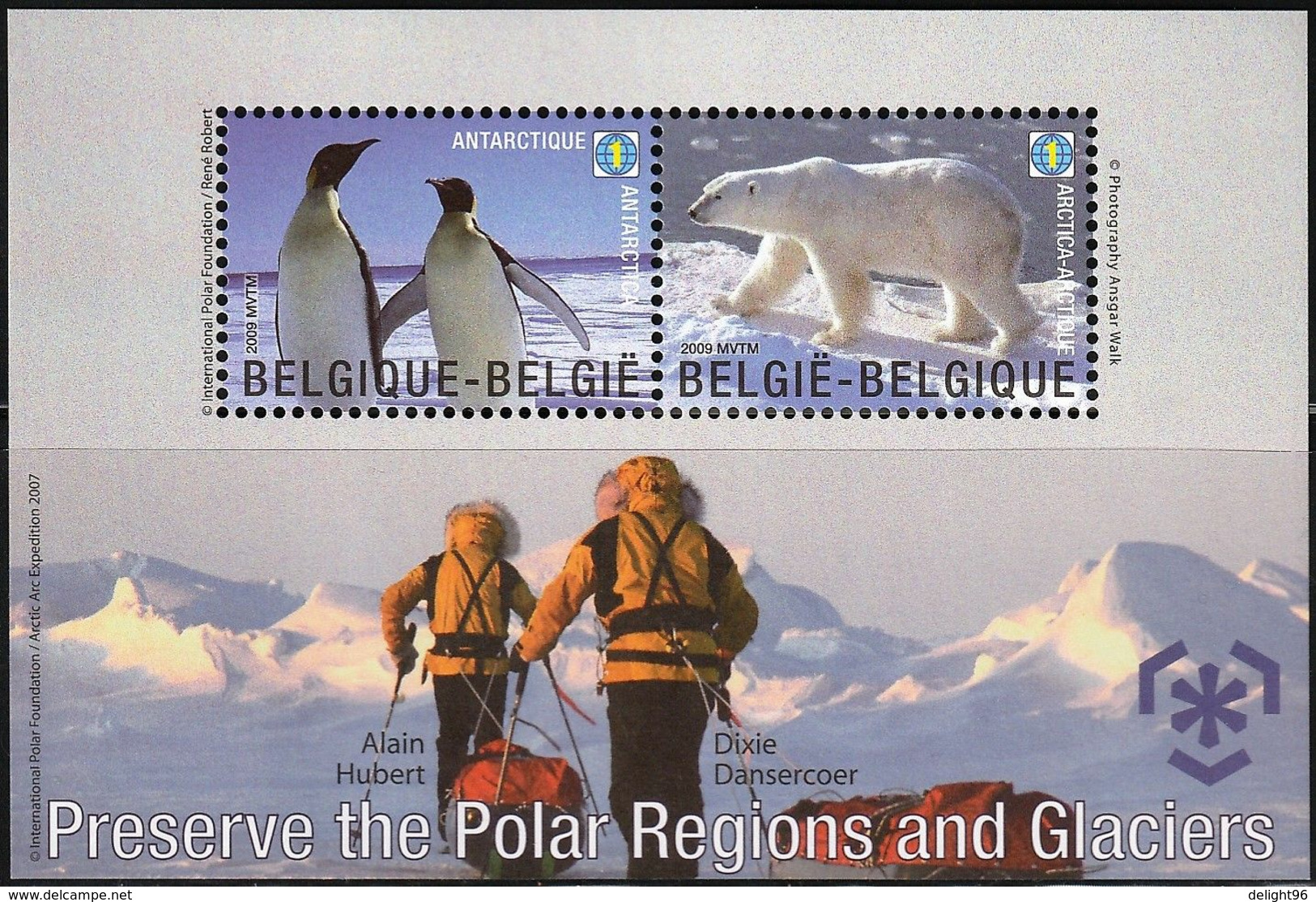 2009 Belgium Preservation Of Polar Regions And Glaciers: Emperor Penguin, Polar Bear Minisheet (** / MNH / UMM) - Preservare Le Regioni Polari E Ghiacciai