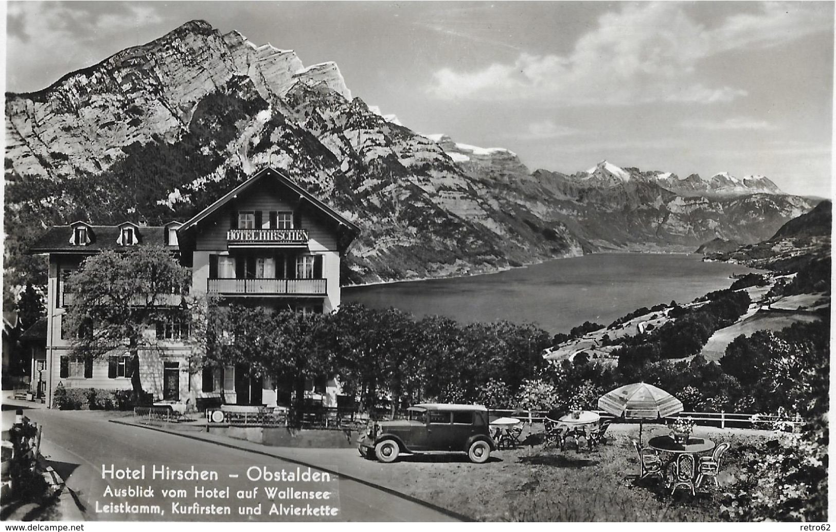 OBSTALDEN → Hotel Hirschen Mit Oldtimer Davor, Fotokarte Anno 1939 - Obstalden