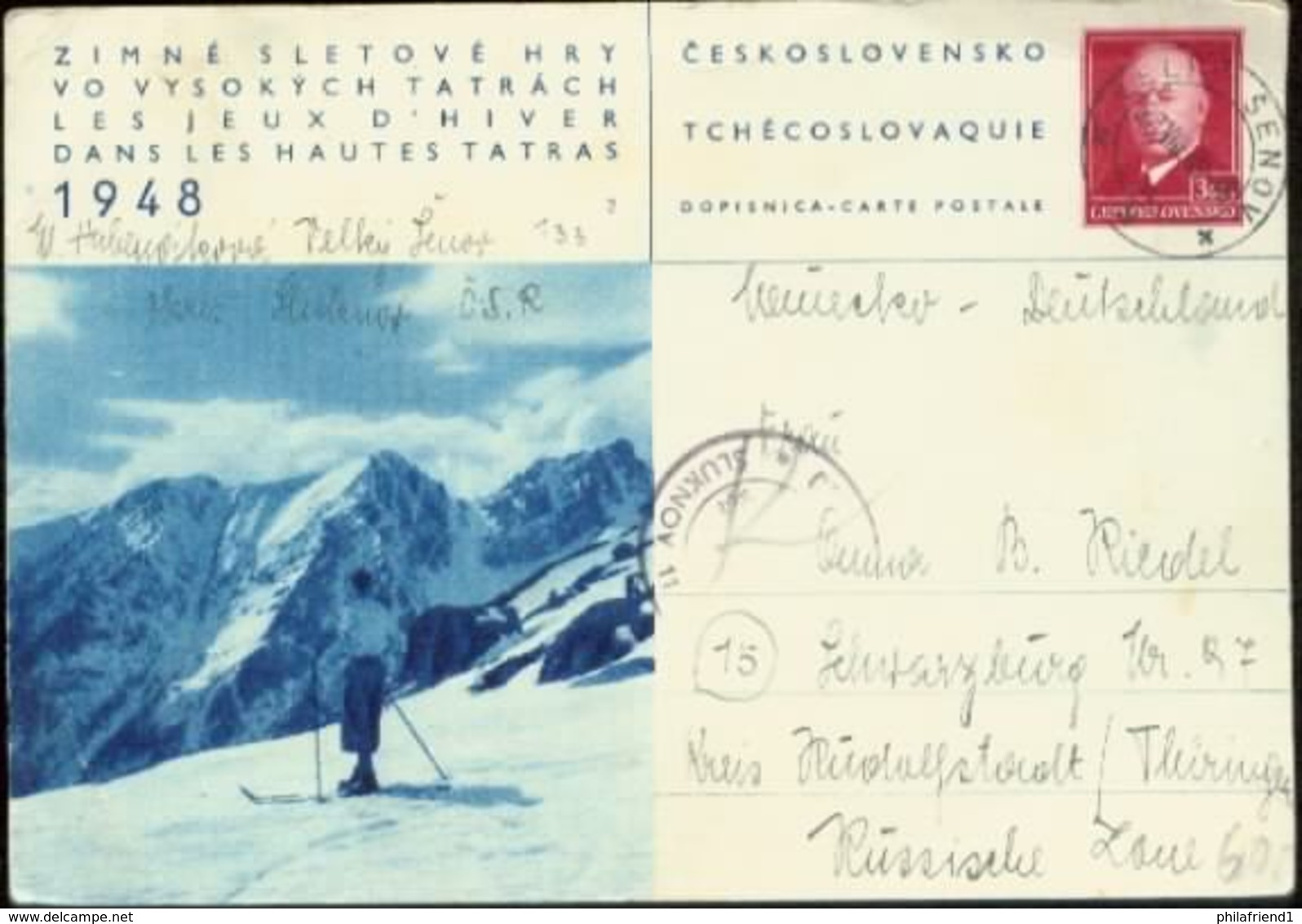A1113 CSSR So. GZ Karte Schilaufen 1948 Selten - Postcards