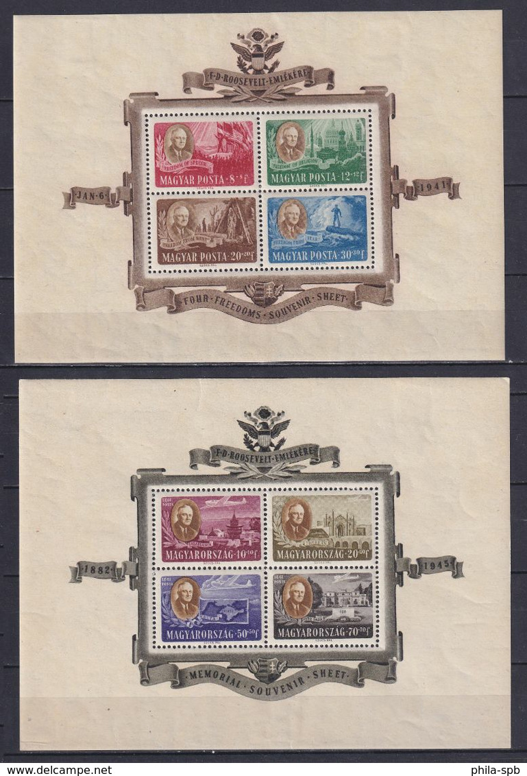 HUNGARY 1947, Mi# Bl 10-11, CV €200, President Roosevelt, MH - 1935-1949 Sellos Pequeños Del Estado