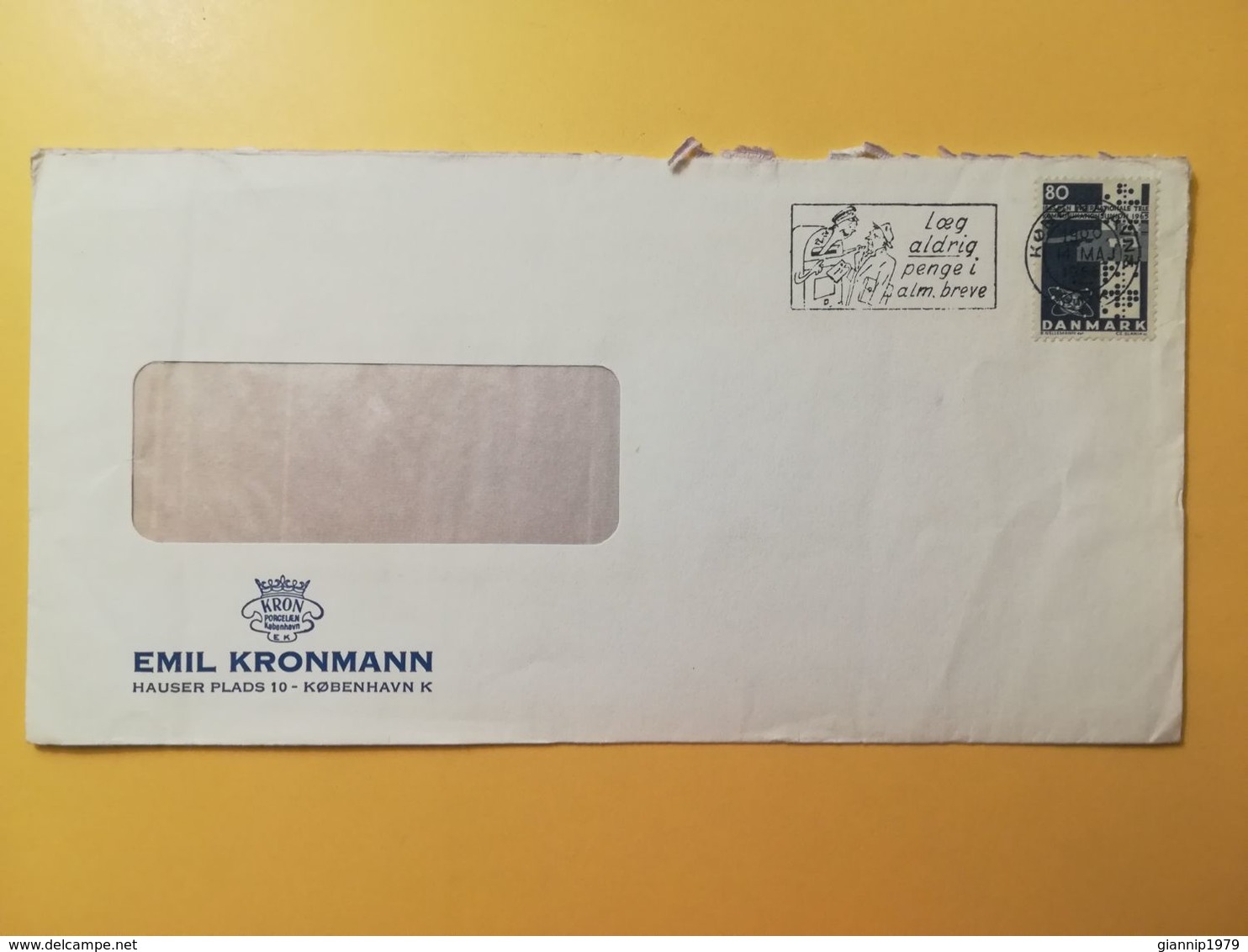 1966 BUSTA INTESTATA DANIMARCA DENMARK BOLLO CENTENARIO TELECOMUNICAZIONI  ANNULLO OBLITERE' KOBENHAVN - Storia Postale