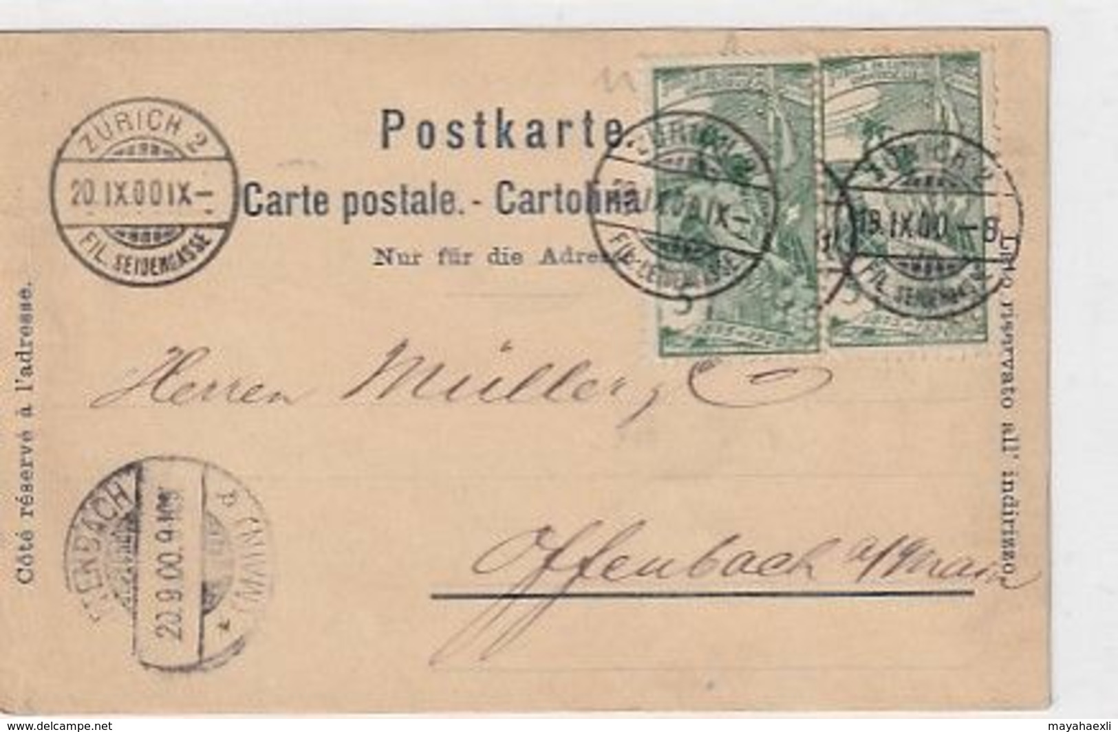 Hermann H.Hieronymi Abt.Fahrrad - Doppel-Frankatur UPU - 1900     (00814) - Advertising