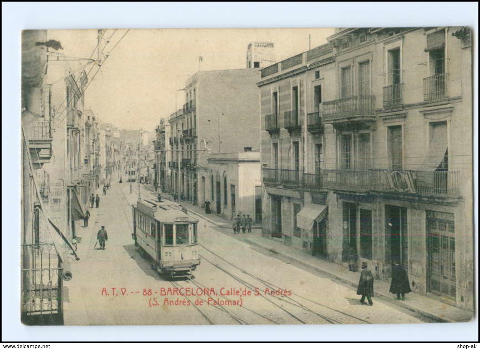 U6864/ Barcelona Calle `de S. Andres, Straßenbahn AK 1913 Spanien - Altri & Non Classificati