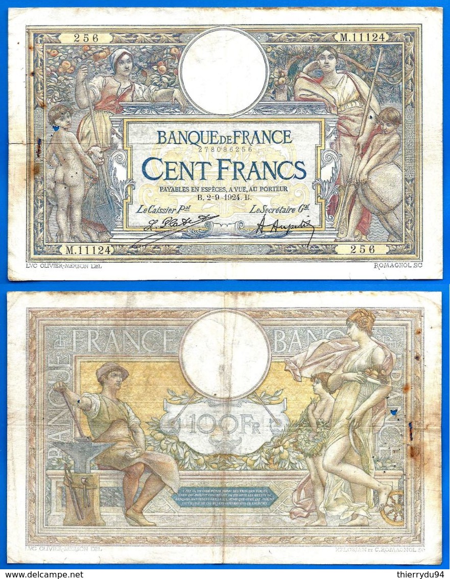 France 100 Francs 2 9 1924 Prefix M Merson Frcs Frc Grand Billet Paypal Bitcoin OK - 100 F 1908-1939 ''Luc Olivier Merson''