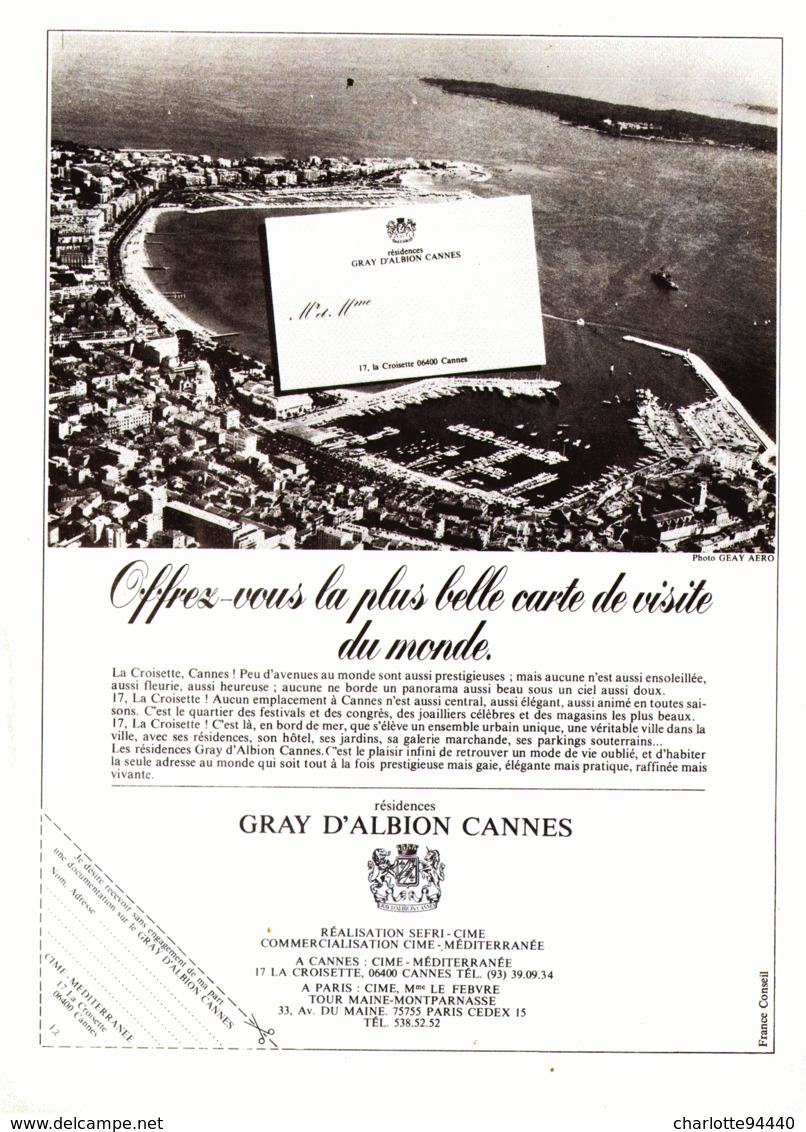 PUB RESIDENCES  " GRAY D'ALBION CANNES  " CANNES  1976 ( 1 ) - Côte D'Azur