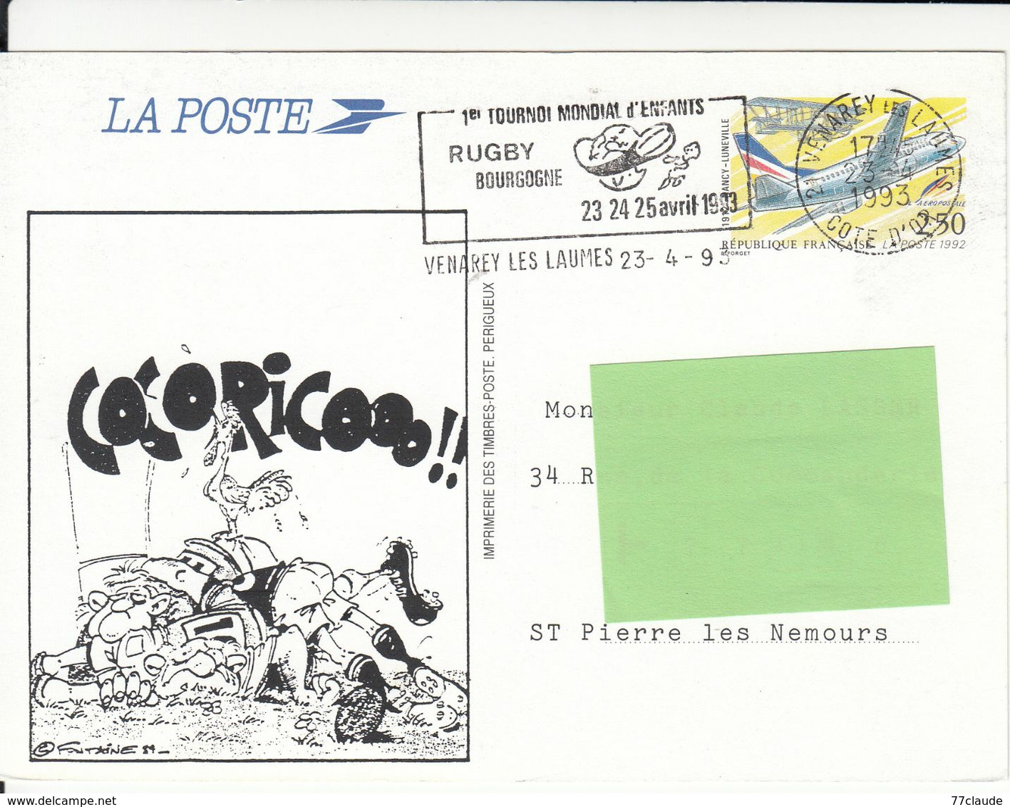 PRÊT A POSTER RUGBY BOURGOGNE 1er TOURNOI MONDIAL D'ENFANTS VENAREY 23 AVRIL 1993 - PAP: Sonstige (1995-...)