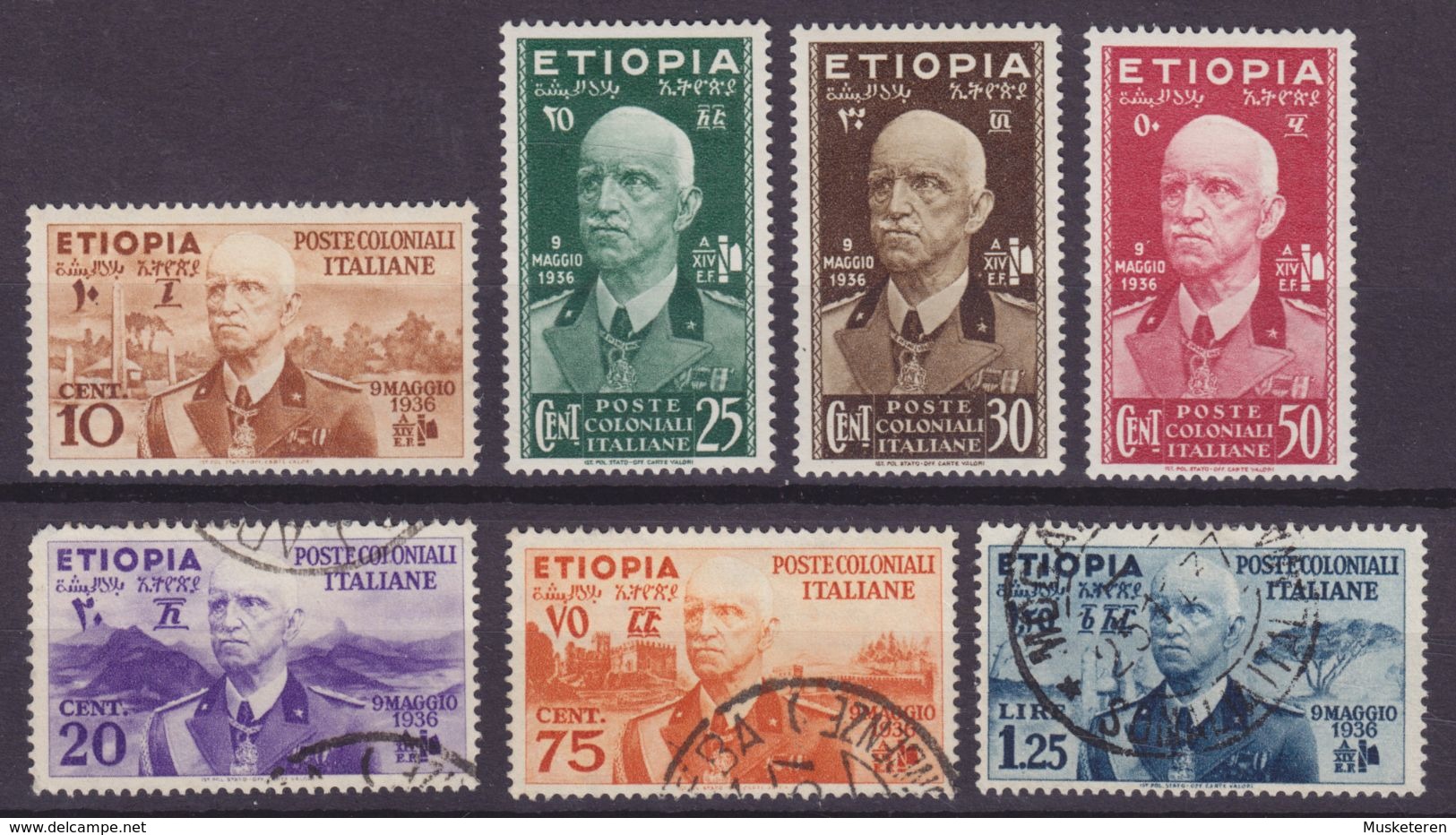 Ethiopia Italiana 1936 Mi. 1-7 Kaiser Viktor  Emanuel III. Complete Set O/MH* (2 Scans) - Ethiopia