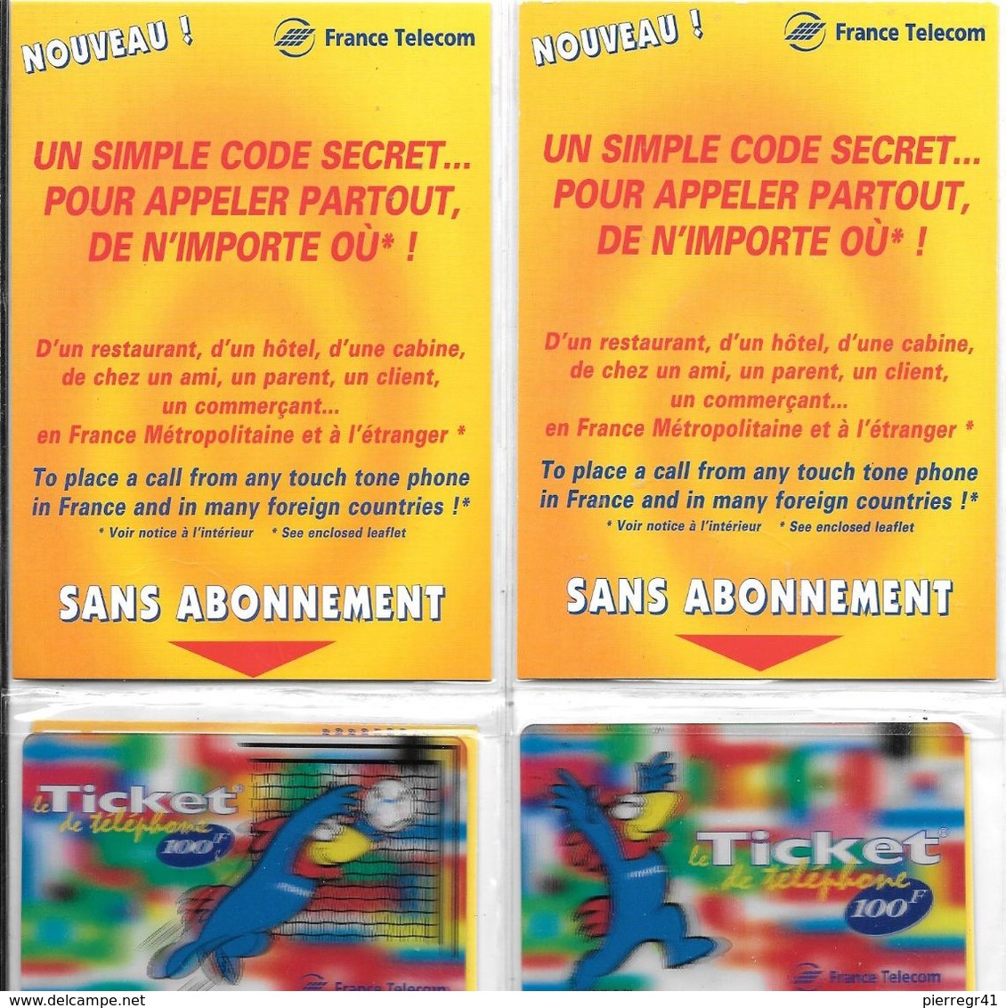 2-TICKETS-TELEPHONE-FT-100 F- FOOTIX-GOAL Et JOUEUR-31/12/1999-NEUF Dans Leurs Encarts Scéllés D Origine-de Vente-T BE - Billetes FT