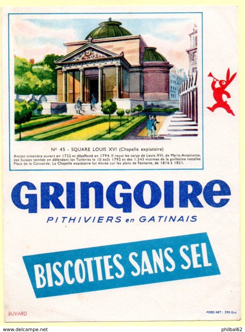 Buvard Biscottes Gringoire Sans Sel. N° 45, Square Louis XVI. - Biscottes