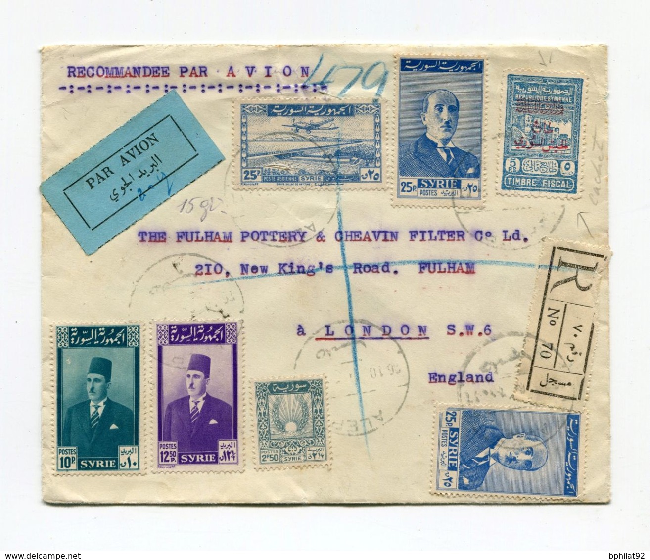 !!! SYRIE, LETTRE RECOMMANDEE PAR AVION D'ALEP POUR LONDRES DE 1945 - Storia Postale