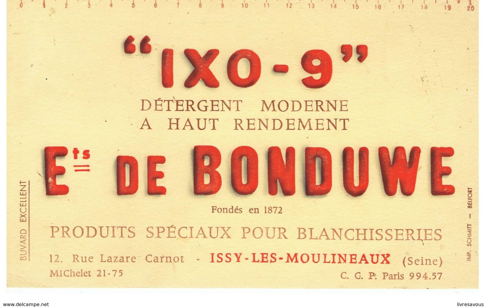 Buvard IXO-9 Détergent Moderne  à Haut Rendement Ets De Bonduwe Issy Les Moulineaux - Produits Ménagers