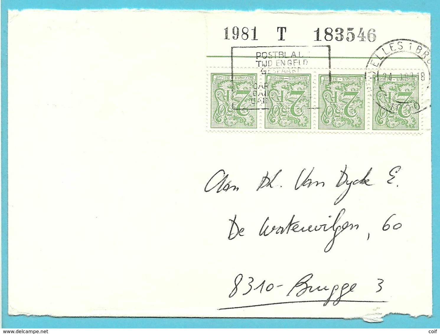 2019 Met Bladboord "1981 T 183546" Op Brief Stempel BRUXELLES - 1977-1985 Cijfer Op De Leeuw