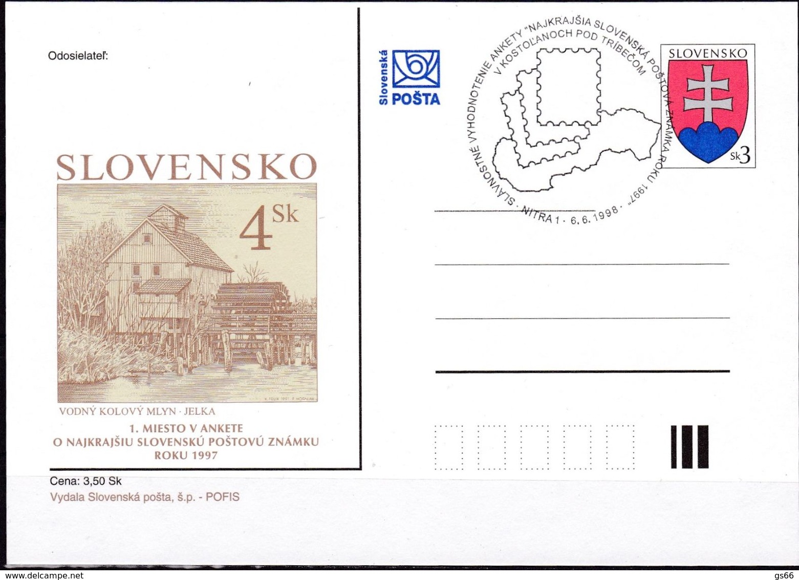 Slowenko, 1998,  P 40, Wahl Der Schönsten Briefmarke, Choosing The Most Beautiful Stamp - Postkaarten