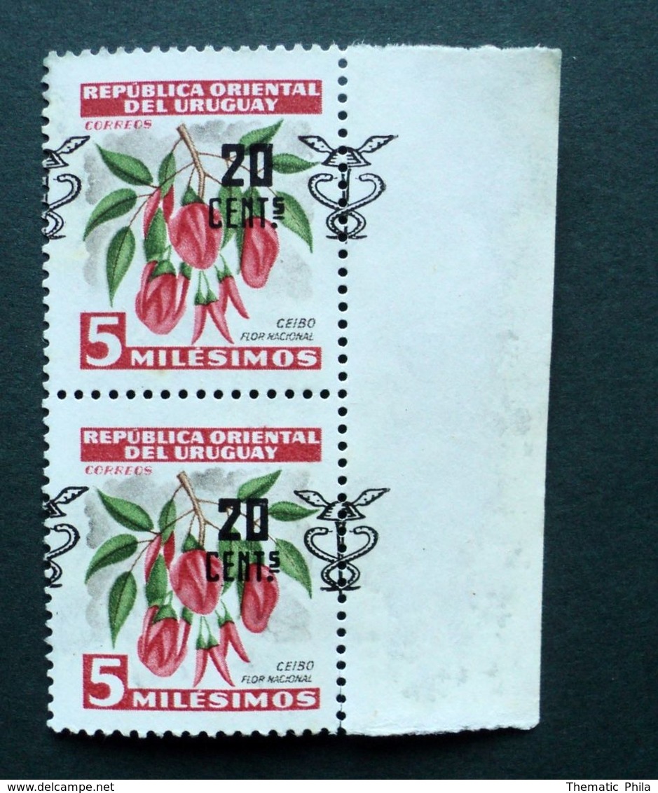 1959 URUGUAY Mnh VARIETY VARIETE- Vertical Pair Shifted Overprint - Flor Ceibo Fleur Blume Flower - Yvert 657 - Uruguay