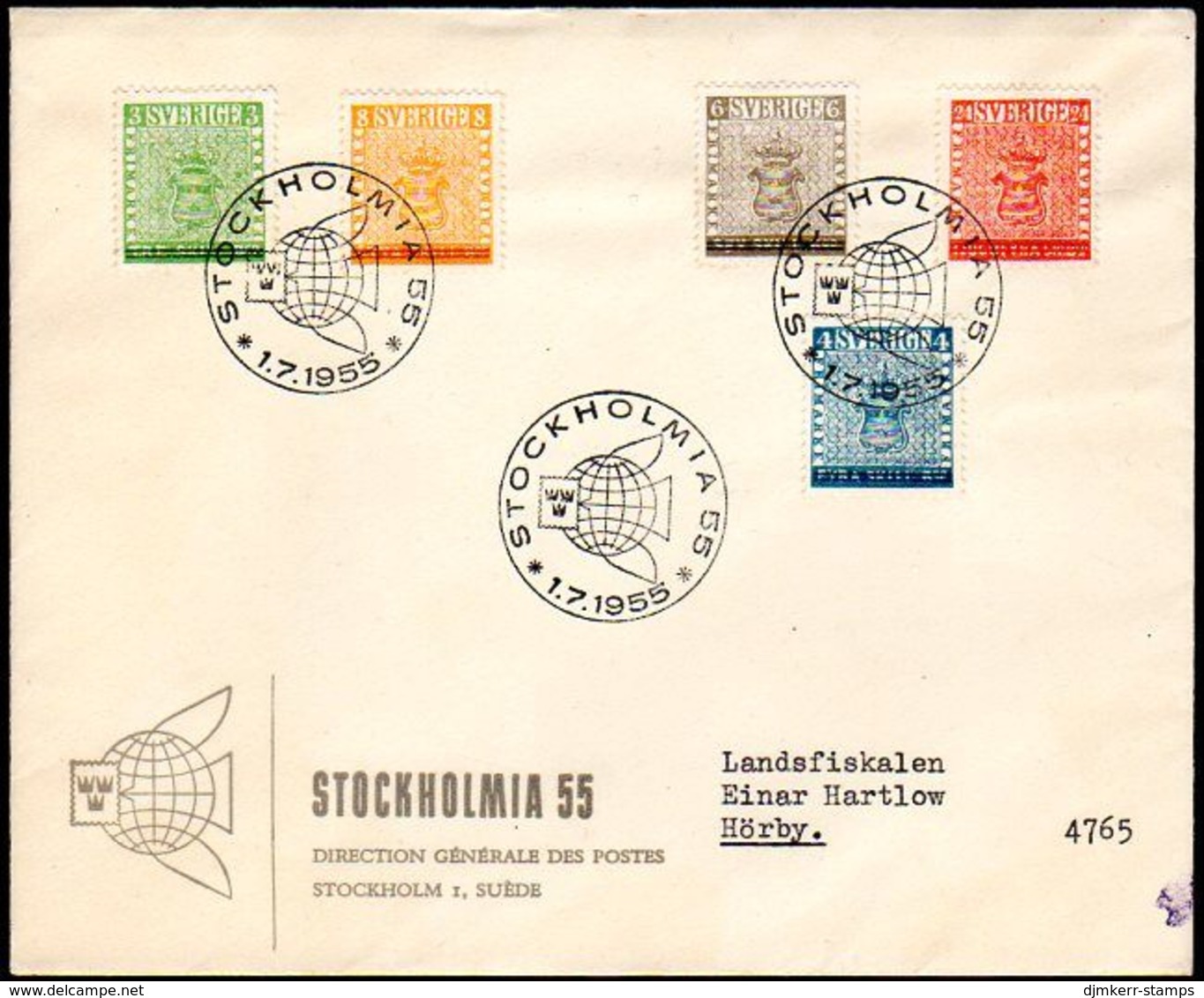 SWEDEN 1955 Swedish Stamp Centenary II FDC.  Michel 406-10 - FDC