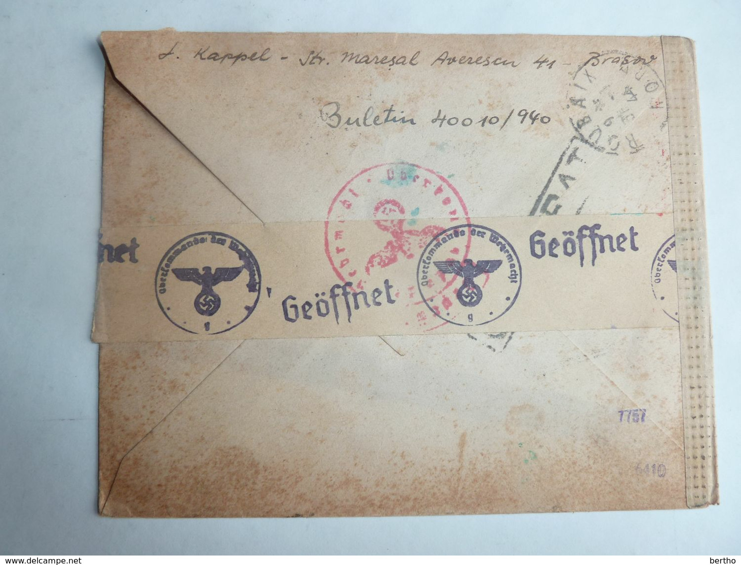 Lettre Recommandée De 1944, De Roumanie Pour La France, Ouverte Et Controlée Par L'Oberkommando Der Wehrmacht (O.K.W.) - 2. Weltkrieg (Briefe)