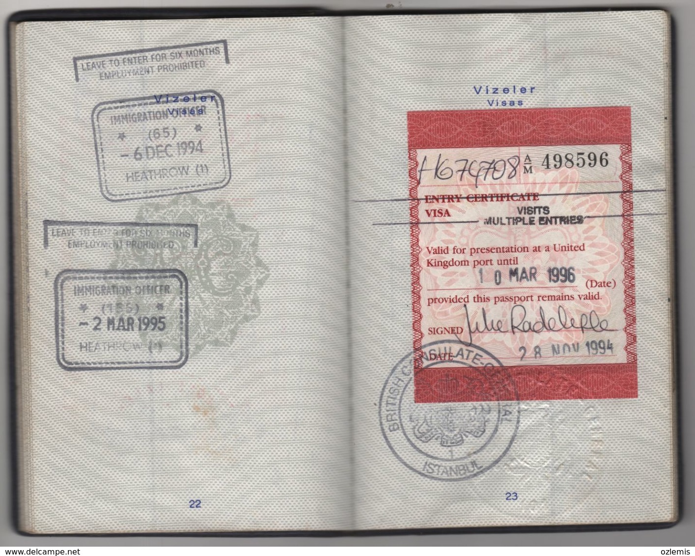 1989 PASSPORT, PASSEPORT ,ITALIA , ENGLAND,FINLAND,USA,GERMANY,SUOSSE,EGYPT,SAUDI ARABIA VİSA AND FISCALS