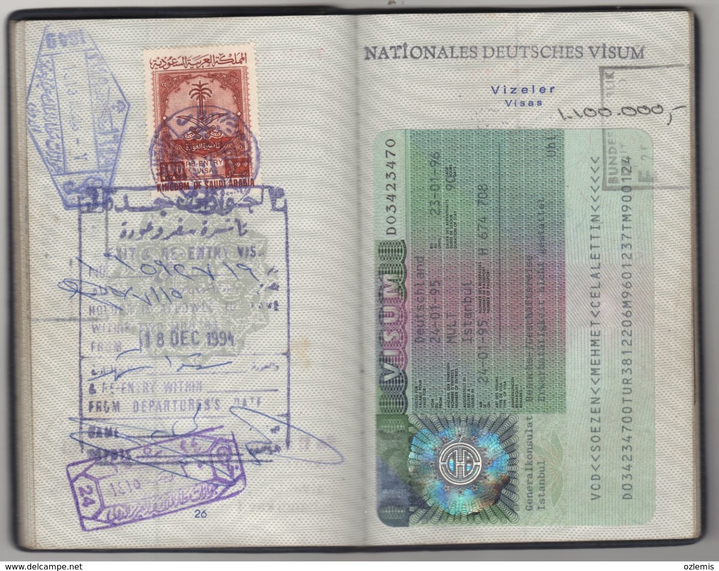 1989 PASSPORT, PASSEPORT ,ITALIA , ENGLAND,FINLAND,USA,GERMANY,SUOSSE,EGYPT,SAUDI ARABIA VİSA AND FISCALS