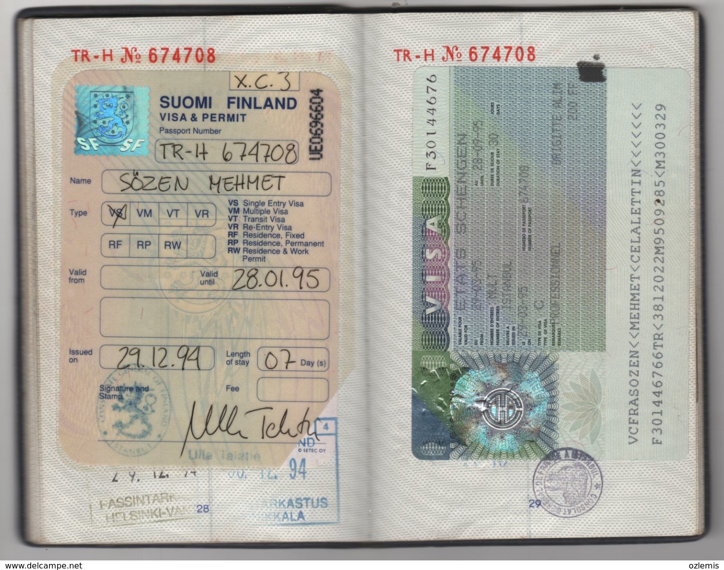 1989 PASSPORT, PASSEPORT ,ITALIA , ENGLAND,FINLAND,USA,GERMANY,SUOSSE,EGYPT,SAUDI ARABIA VİSA AND FISCALS