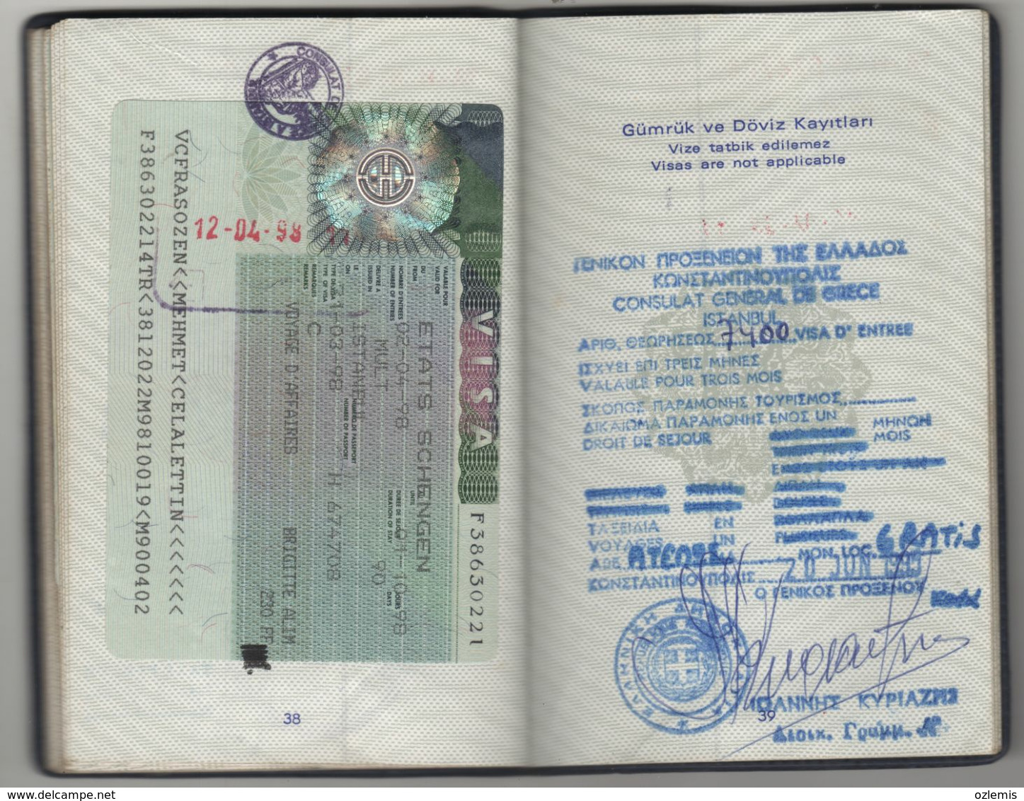 1989 PASSPORT, PASSEPORT ,ITALIA , ENGLAND,FINLAND,USA,GERMANY,SUOSSE,EGYPT,SAUDI ARABIA VİSA AND FISCALS