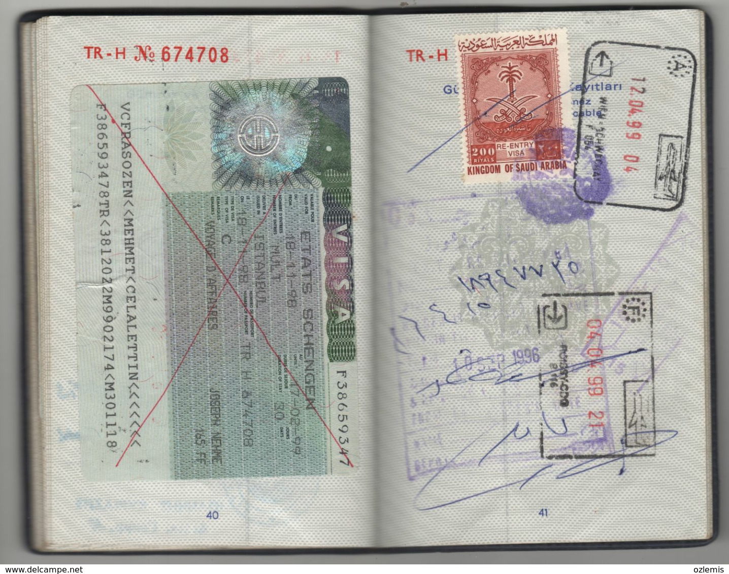 1989 PASSPORT, PASSEPORT ,ITALIA , ENGLAND,FINLAND,USA,GERMANY,SUOSSE,EGYPT,SAUDI ARABIA VİSA AND FISCALS