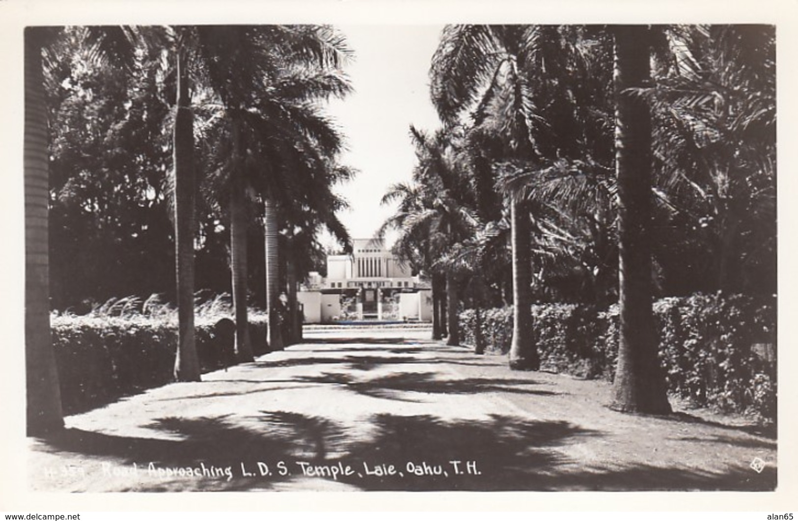 Laie Oahu Hawaii, Road ApproachingTemple, C1940s/50s Vintage KH Real Photo #H-359 Postcard - Oahu