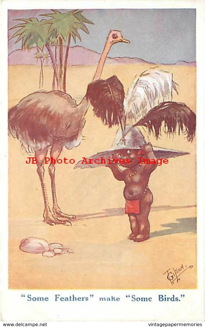223153-Black Americana, Unknown No 904, Signed T. Gilson, Some Feathers Make Some Birds, Ostrich - Black Americana