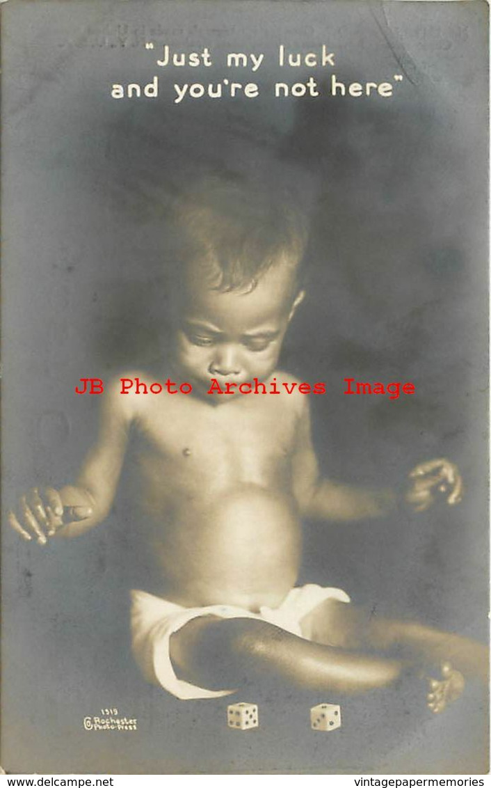 313289-Black Americana, RPPC, Rochester Photo No 1519, Just My Luck, Baby Playing Dice - Black Americana