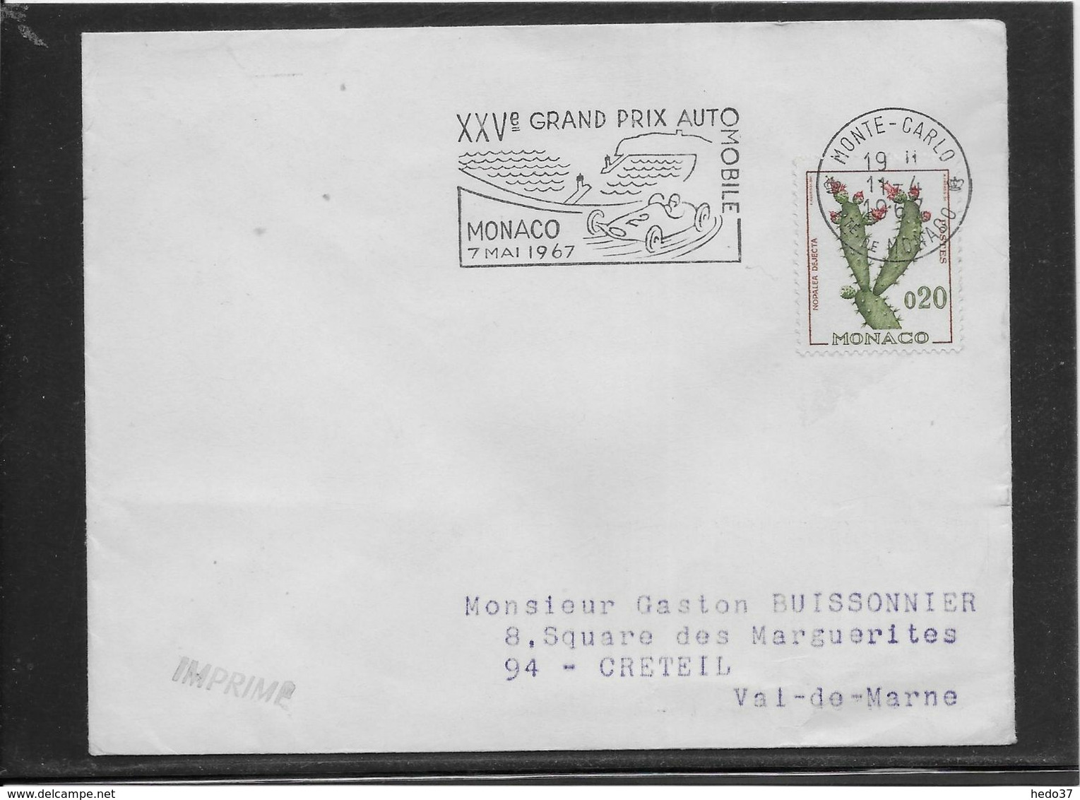 Monaco - Automobile Lettre - TB - Maschinenstempel (EMA)