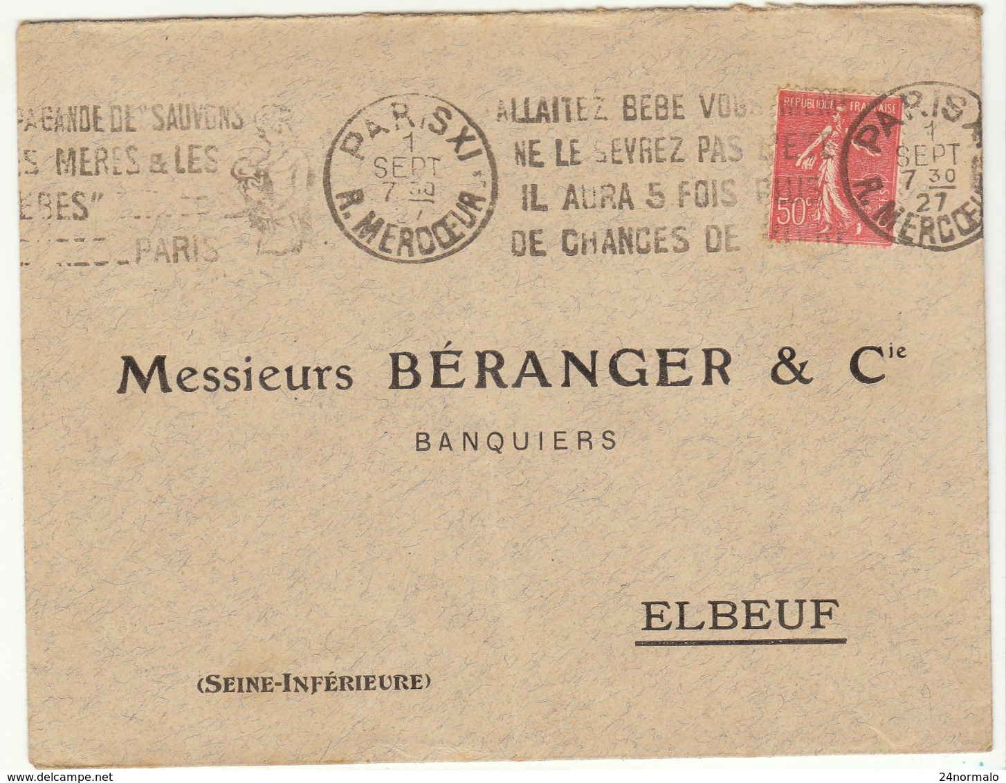 ESC 50c Semeuse OMEC Paris Rue Mercoeur 1927 - 1921-1960: Periodo Moderno